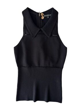 Timo Weiland Black Rib Knit Collared Sleeveless Top Medium Modern Minimalist